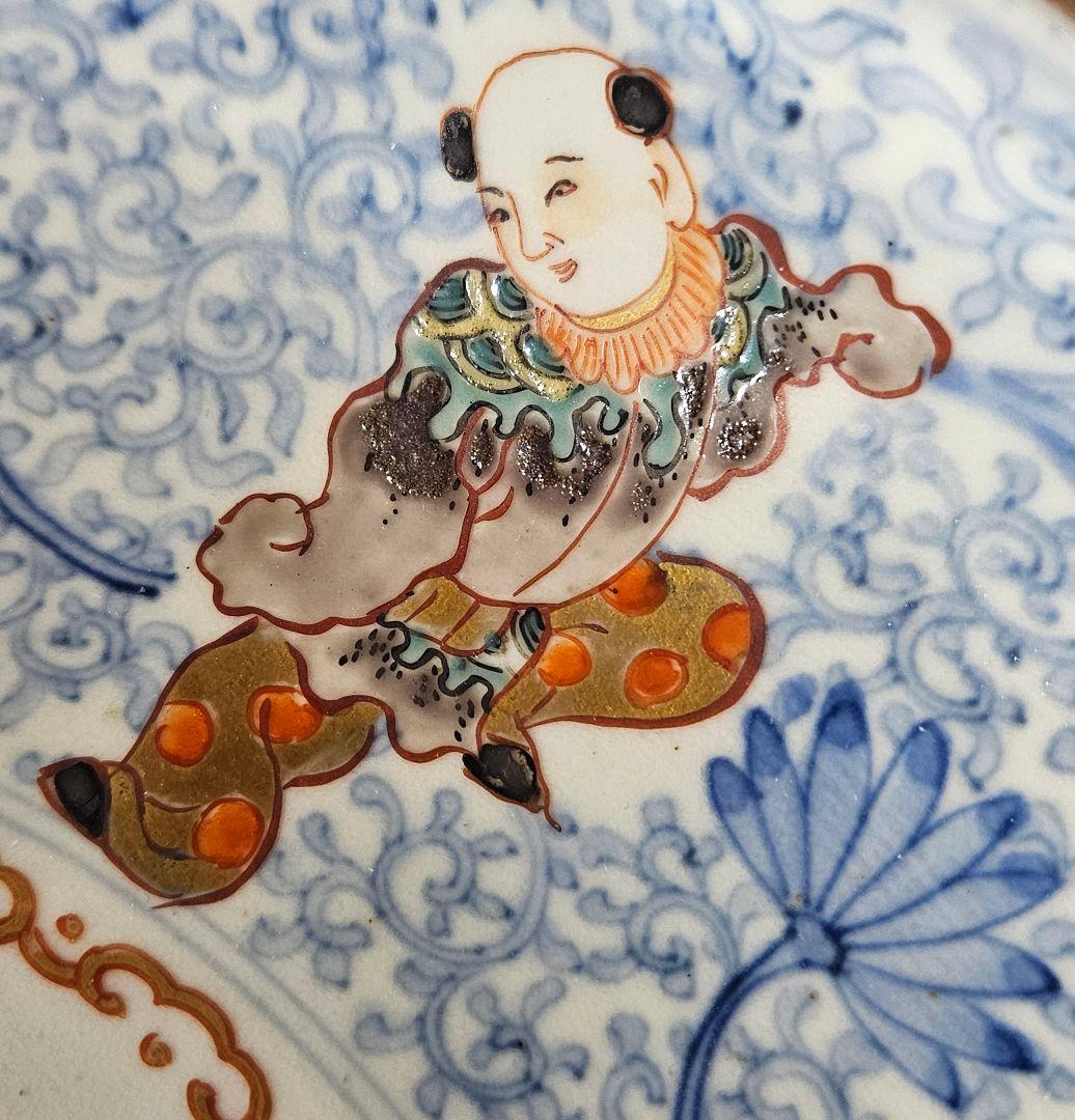 大名品❗】江戸時代　古伊万里　染錦　 唐草文に金彩色絵唐子図　31.2cm大鉢