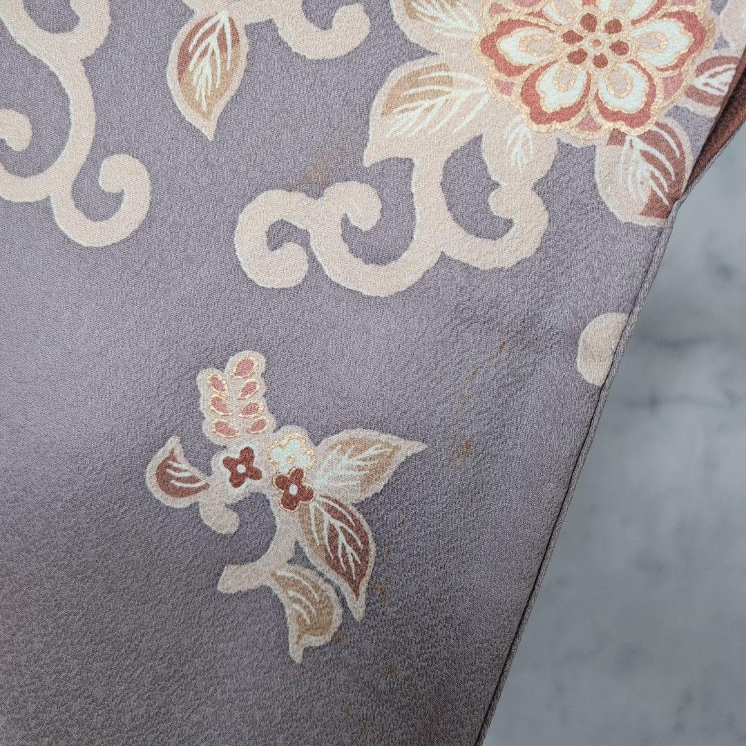 訪問着　フルセット　着物　正絹　グレー地　花　豪華　E1