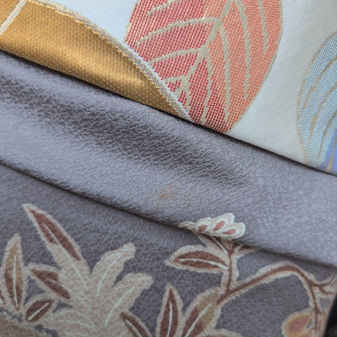 訪問着　フルセット　着物　正絹　グレー地　花　豪華　E1