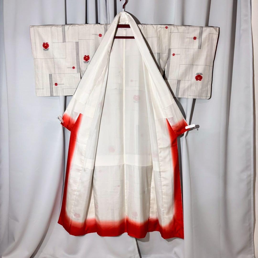 ア*ン様 正絹　紬　十日町細風　小紋　しつけ付き　未着用　フルセット 普段着　フ