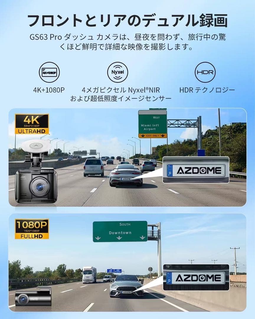 12. ドライブレコーダー 前後2カメラ 4K GPS WiFi 128GB内蔵