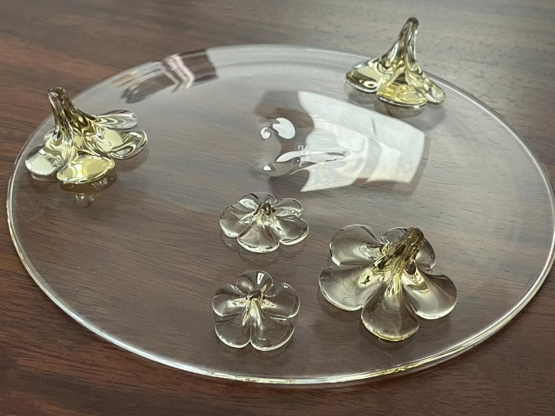 ◆未使用 スガハラ カメリア 足付プレート 23cm お皿 イエロー系 箱付