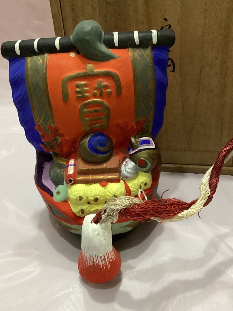 御所人形 船曳　縁起物　大型サイズ　有泉作　共箱付き　陶器製 伝統的工芸品