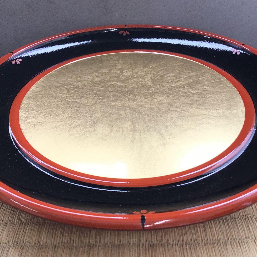 茶道具　漆器盆　朱塗金箔盆　床飾りや実用性も兼ねる　紙箱　S60BN