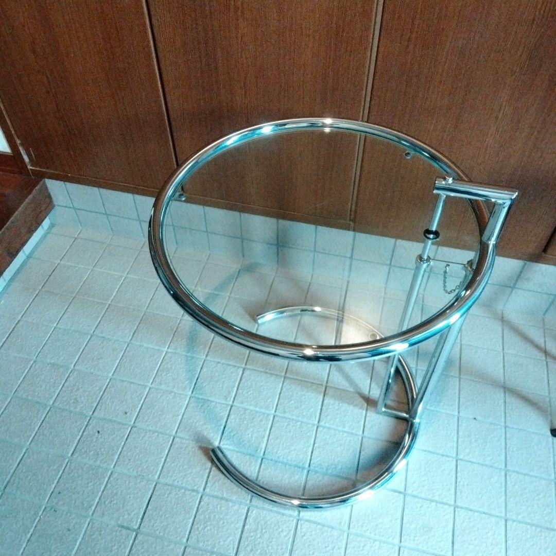 7段階高さ調節☆ガラステーブル☆デザイナーズ☆