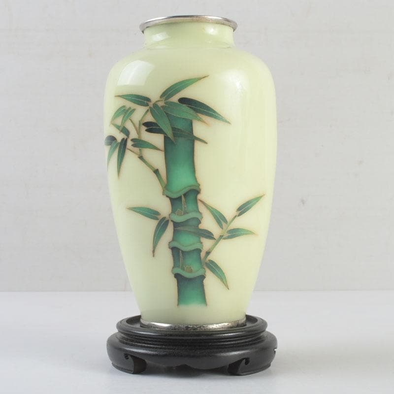 七宝焼　竹文　花瓶　唐木台・時代箱付　V　9462