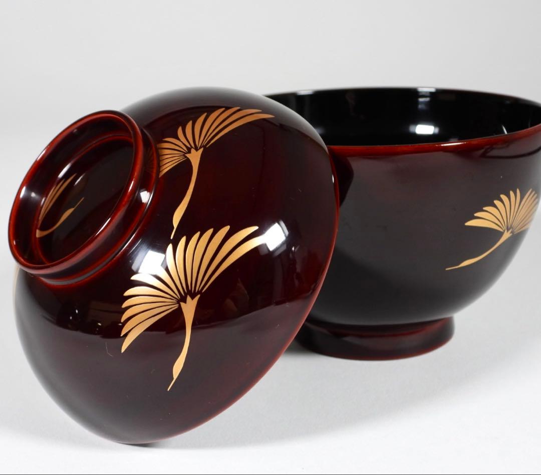 【らいおん】塗師 哲舟 蒔絵師 光峯 輪島屋本店造 輪島塗吸物椀 五客共箱