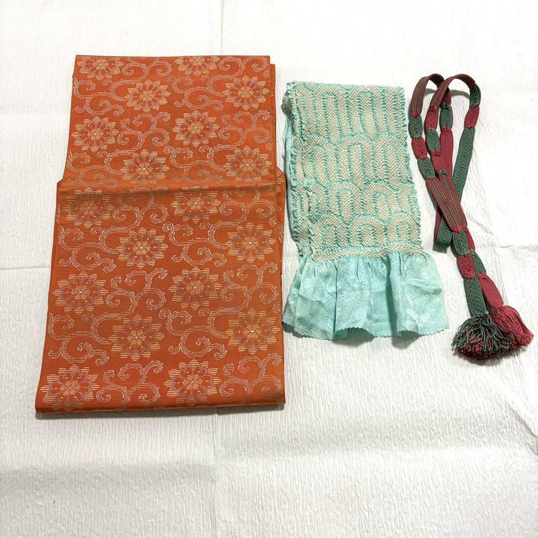 未使用近い　美品　袷　正絹　大島紬系　紬　小紋　フルセット