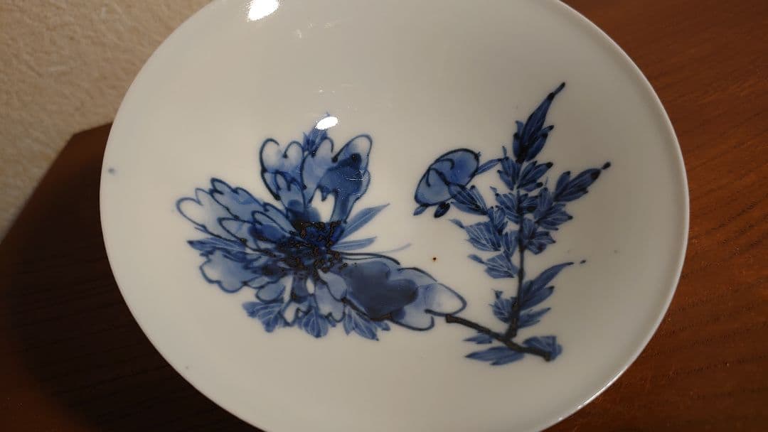 李朝　古染付　染付　華の図　古玩　平茶碗　茶道具　菓子鉢　１客