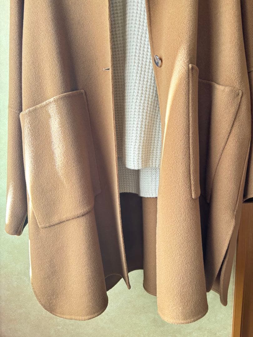 【訳あり】Spick & Span ウール100％ フード コート キャメル　S