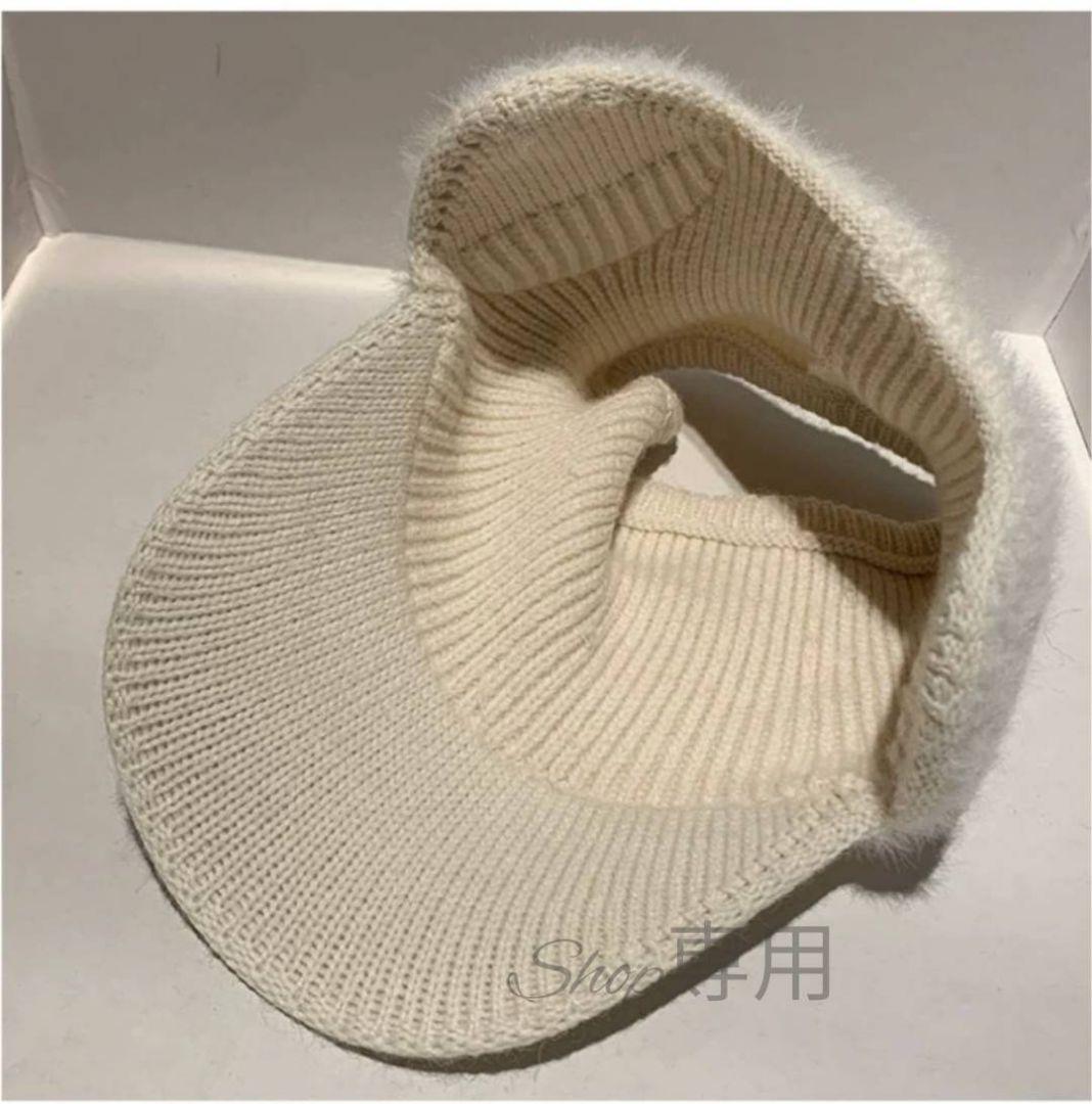 新品 グレー ニット帽 つば付き 黒 耳当て サンバイザー ゴルフ レディース