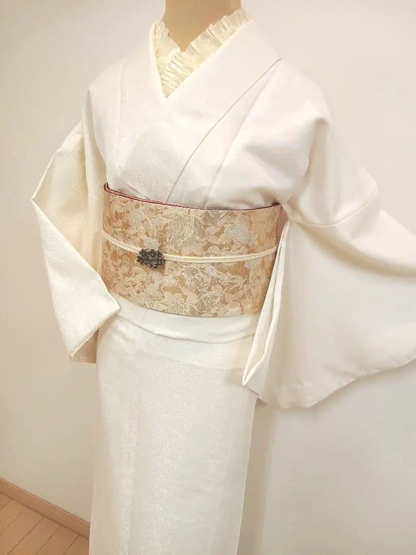 洗える色無地　花唐草地紋　オフホワイト　Lサイズ