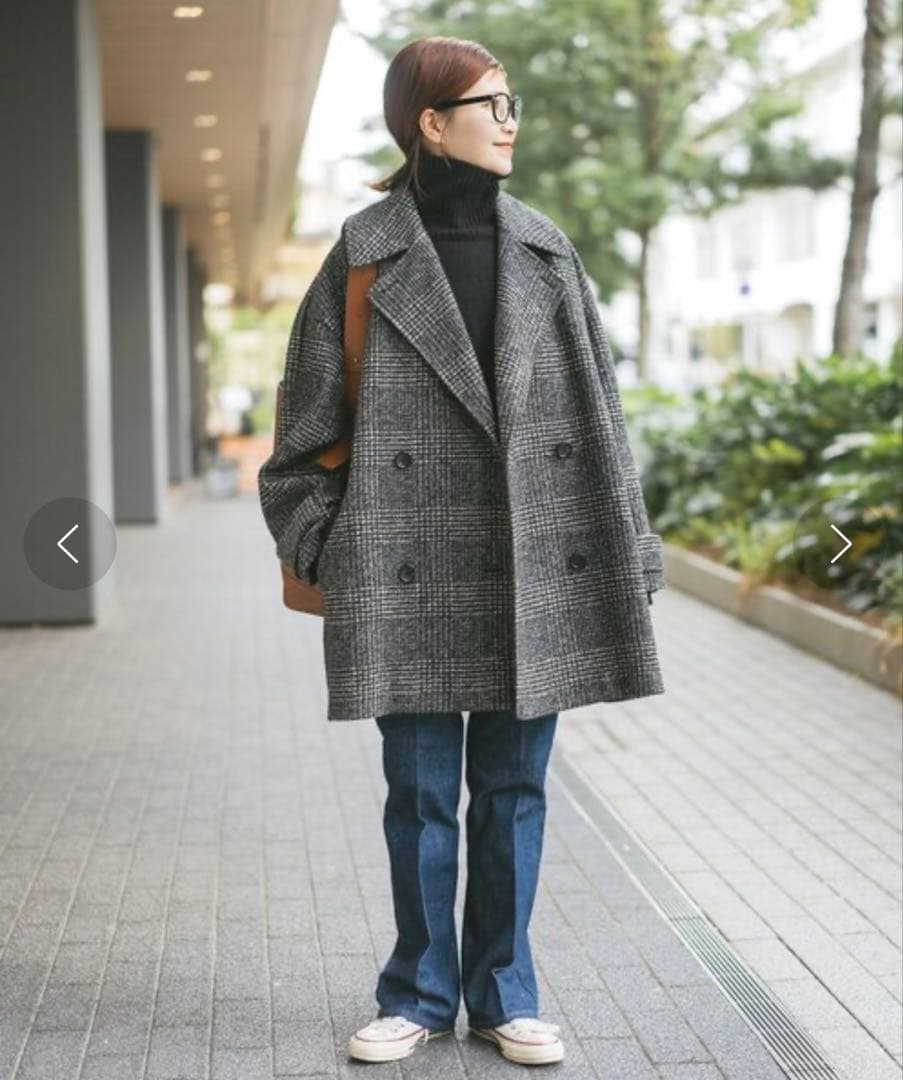 Spick&Span Wスライバーチェックハーフコート ブラック36