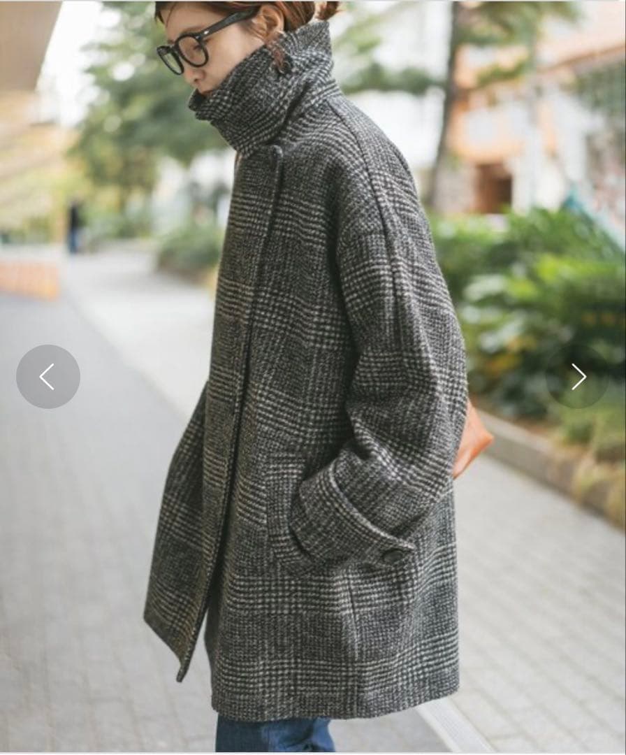 Spick&Span Wスライバーチェックハーフコート ブラック36