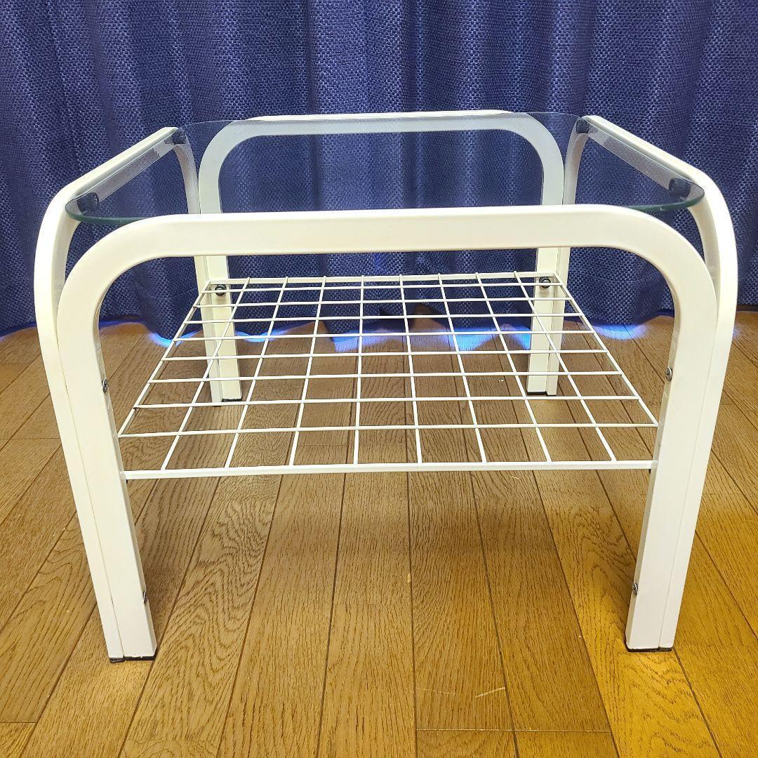 ミッドセンチュリー　ガラス天板テーブル　ホワイト　ローテーブル　昭和レトロ