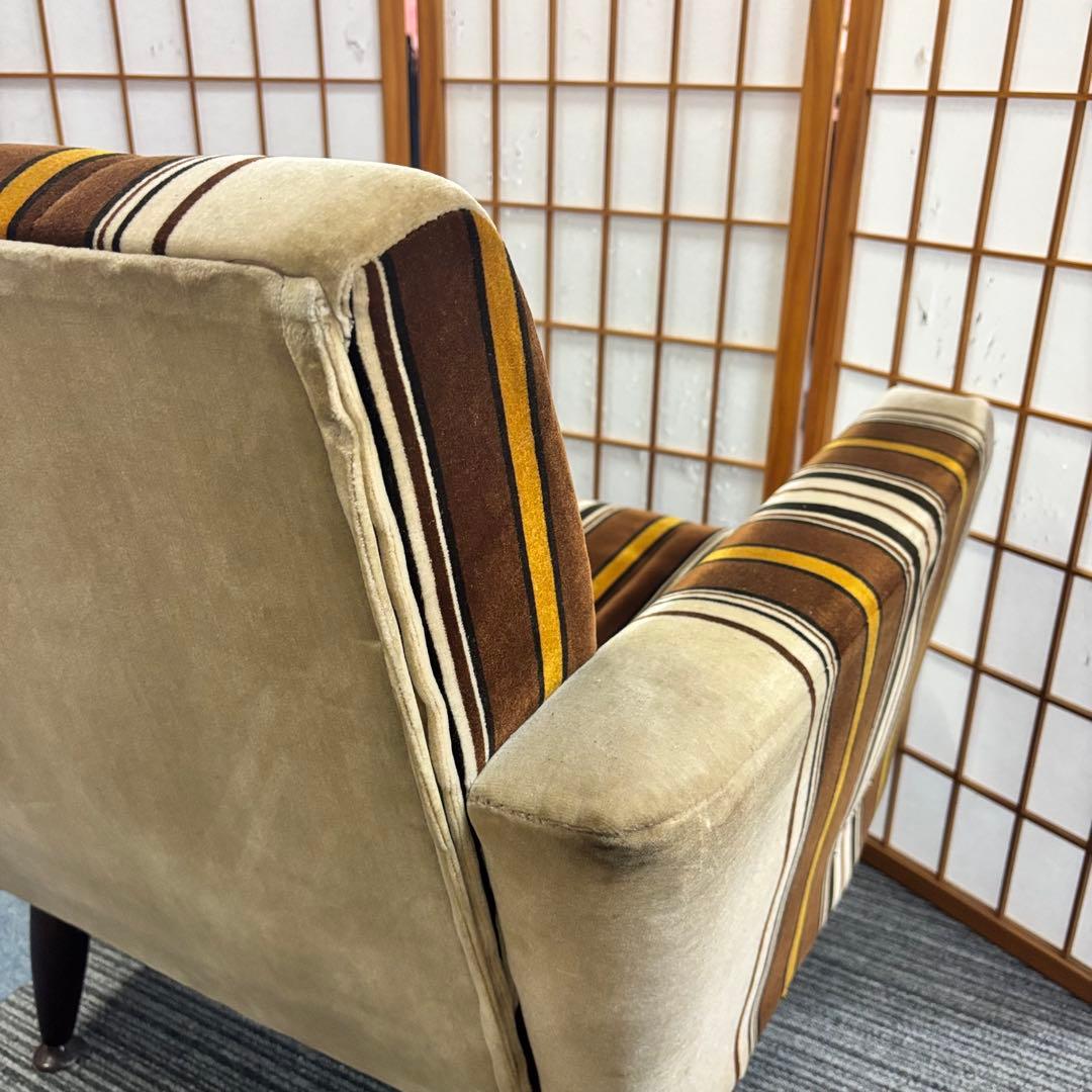1人掛けチェア モケットソファ モケットストライプソファ レトロ ヴィンテージ