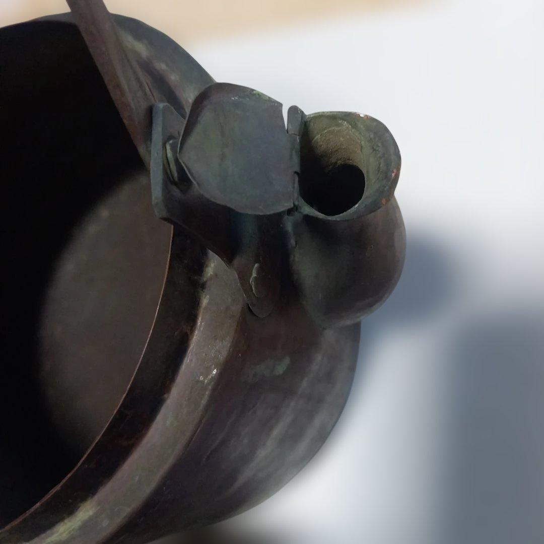 昭和モダンレトロレア物純銅製 丸型銅瓶 編み込みハンドル