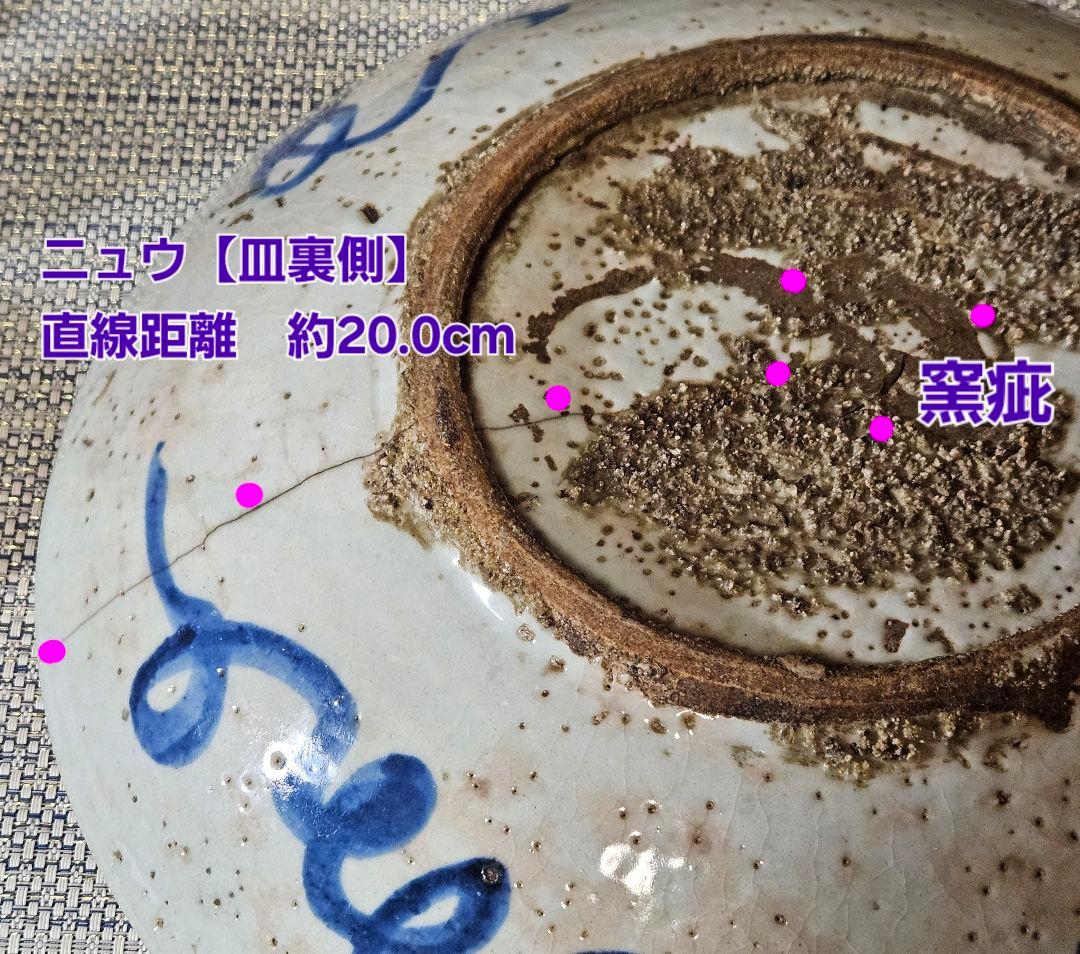 中国古陶磁　明代　17世紀前期　双鳳凰図　呉須鉢　古染付　大皿　大鉢33.3cm