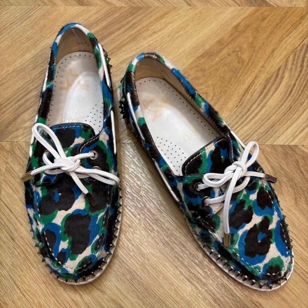 【美品】クリスチャンルブタン ヒョウ柄 ハラコ ローファー 約24cm 赤ソール