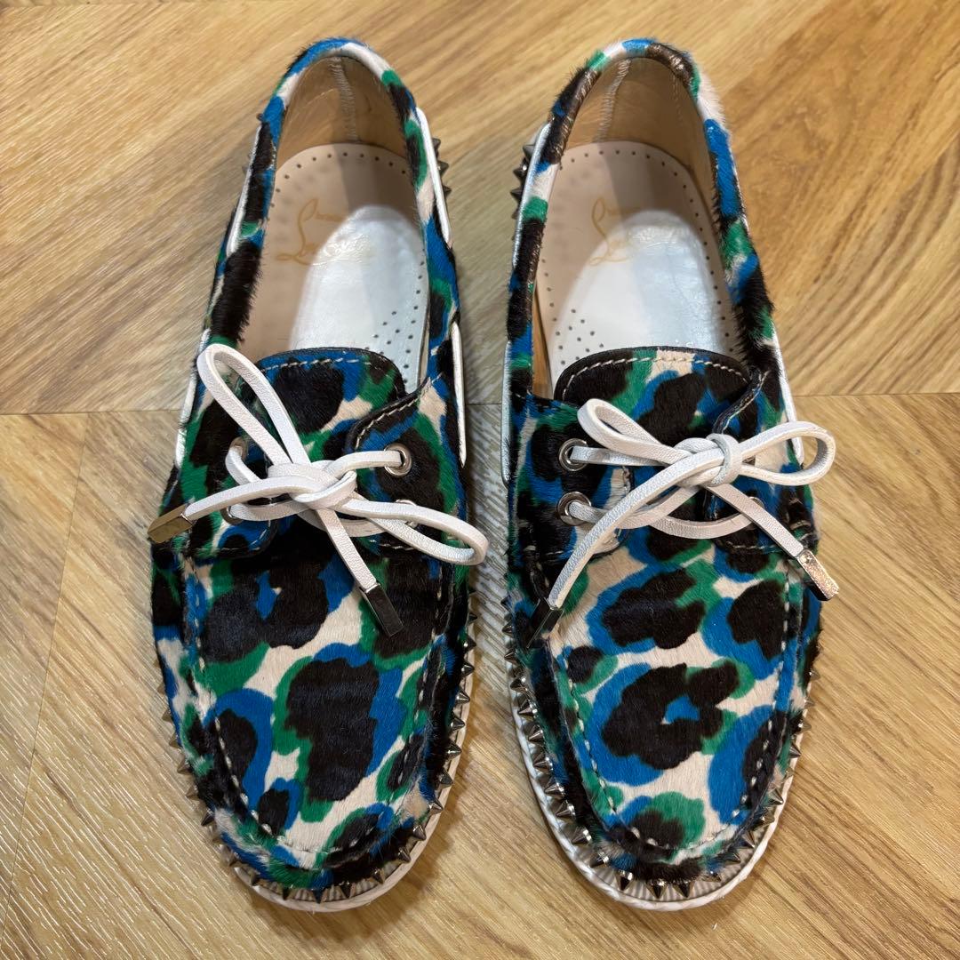 【美品】クリスチャンルブタン ヒョウ柄 ハラコ ローファー 約24cm 赤ソール