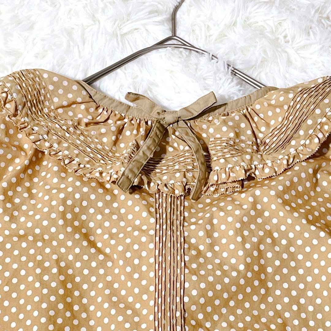 ピンクハウス フリルいっぱい　オーバーブラウス　ベージュ　ドット