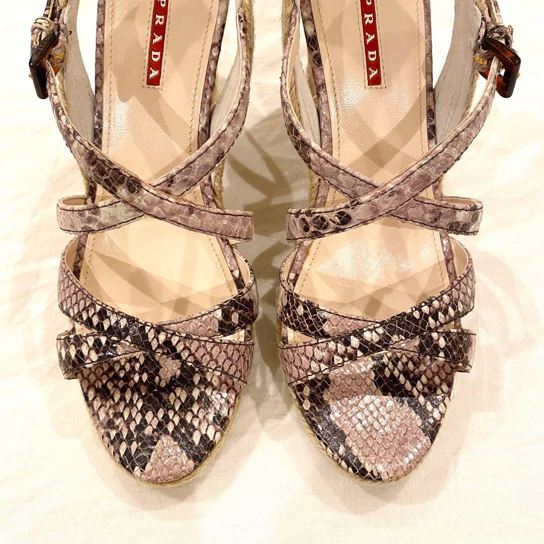 【超美品】PRADA プラダ ウェッジソール サンダル 39 パイソン柄