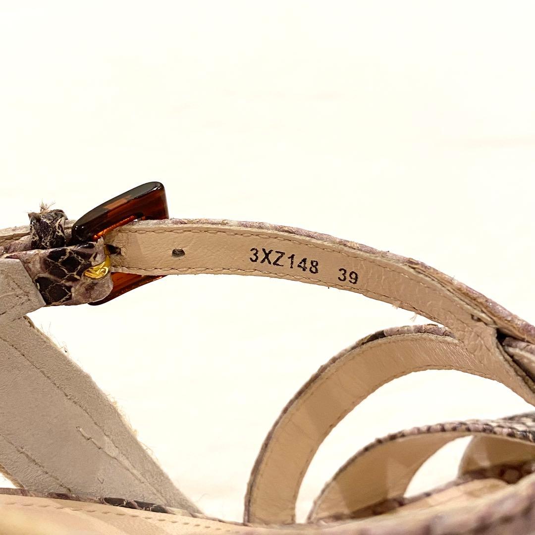 【超美品】PRADA プラダ ウェッジソール サンダル 39 パイソン柄