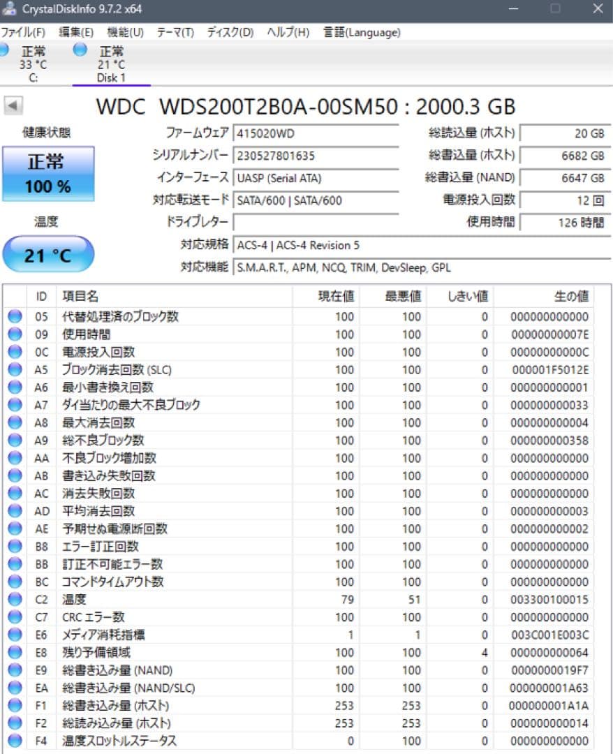 外付けハードディスク・ドライブ WD Blue 2TB SATA SSD