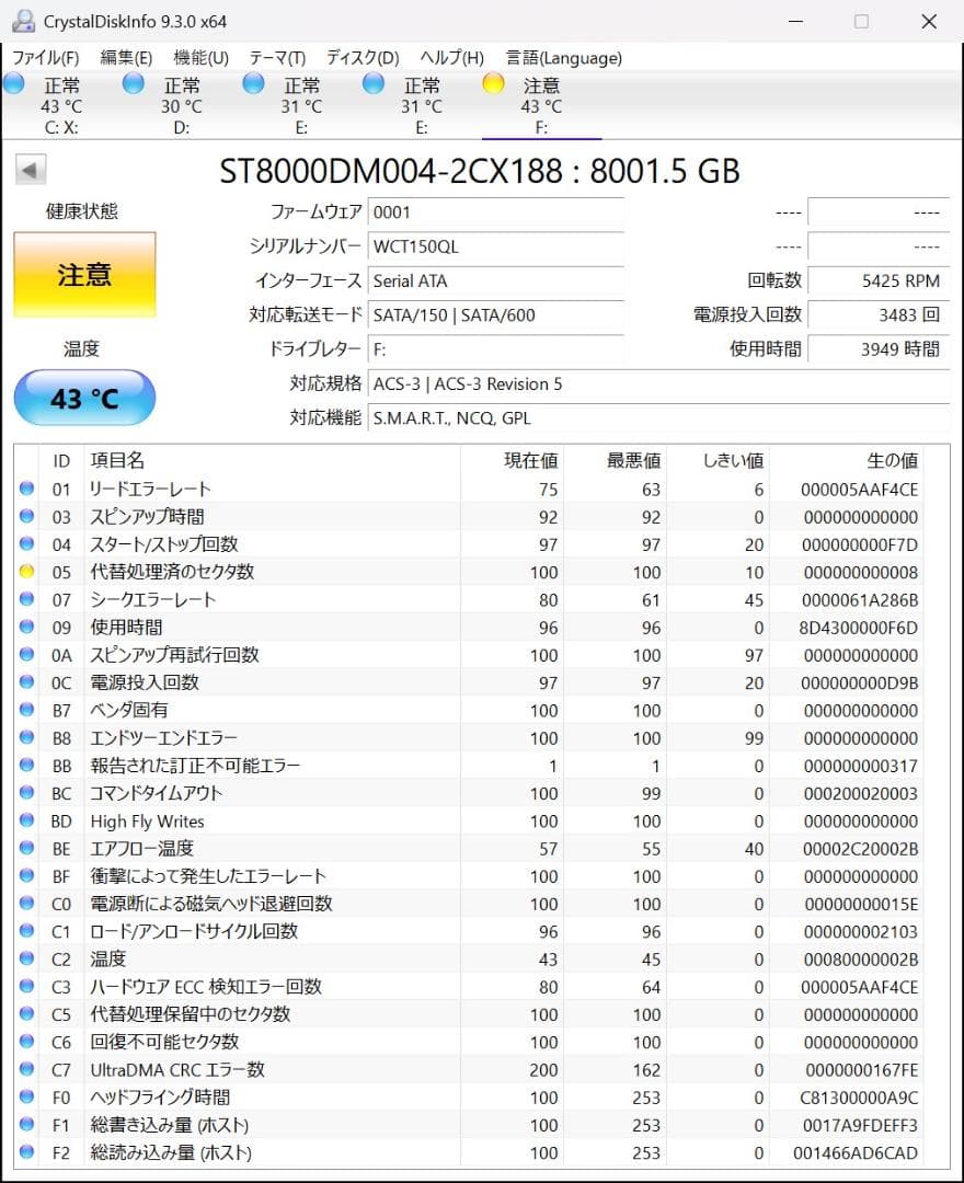 【訳アリ】Seagate 3.5インチHDD 8TB ST8000DM004