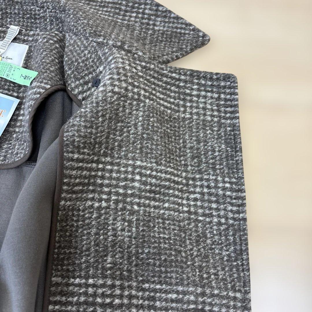 スピックアンドスパン　Wスライバーチェックハーフコート ブラウン36