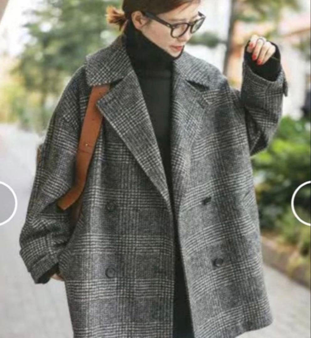 Spick & Span Wスライバーチェックハーフコート　38 ブラック