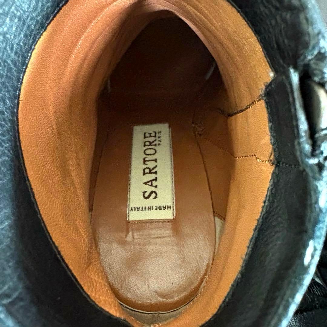 美品■サルトル■ショートブーツ✨サイドジップ フリンジ 本革 チャンキーヒール