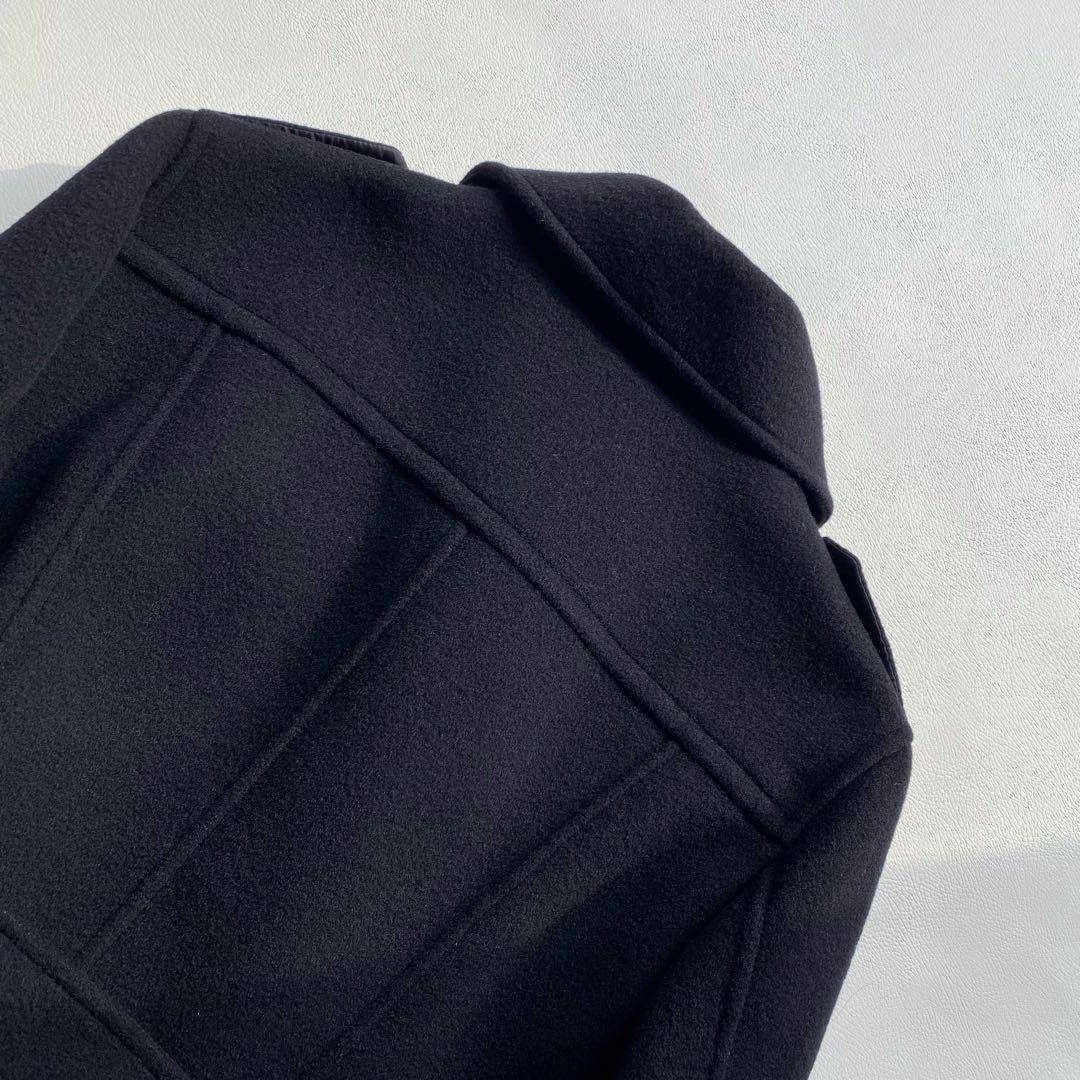 【美品/大きいサイズ44】バーバリー メガチェック ペプラム ダッフルコート 黒