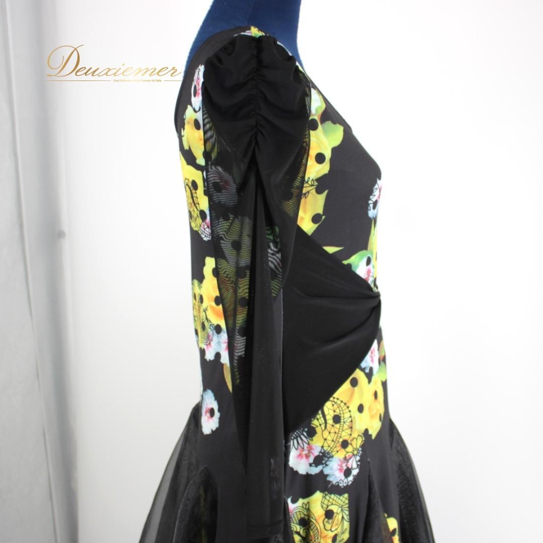 【社交ダンス衣装】ワンピース ドレス パーティー ICHIOKU 黒 黄色 水玉