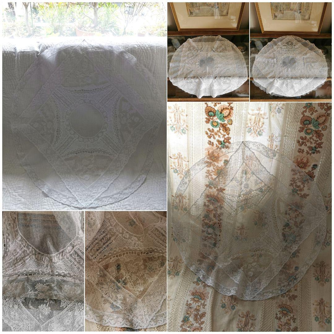 アンティークフランス ノルマンディー＆ボビンレース 美しいφ56㎝ラージドイリー