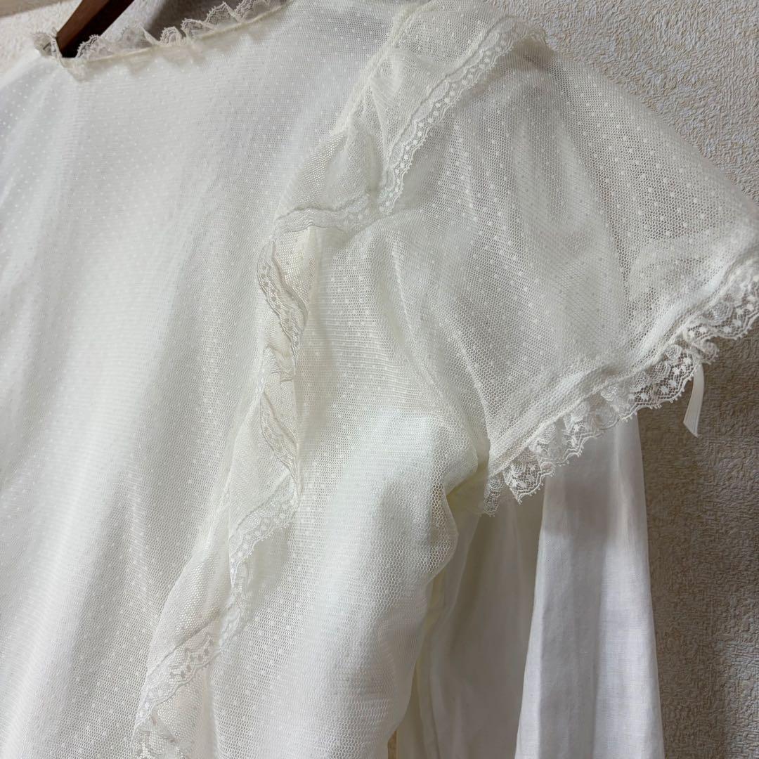 ルイスキャロル　希少　日本製　ドットチュール重ね　ローンフリルブラウスL15