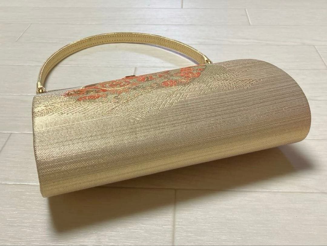《美品・箱付き》佐賀錦　草履バッグセット　東京芝山　正絹　ゴールド　厚底