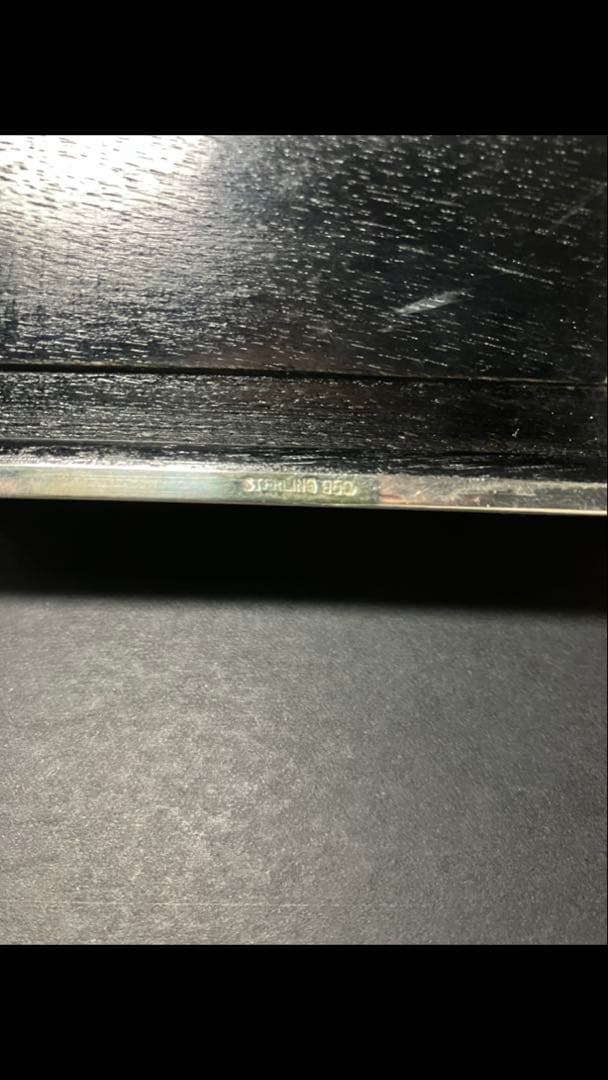 【唐草銀器】STERLING950 銀製小箱／黒檀内張・210gアンティーク銀器