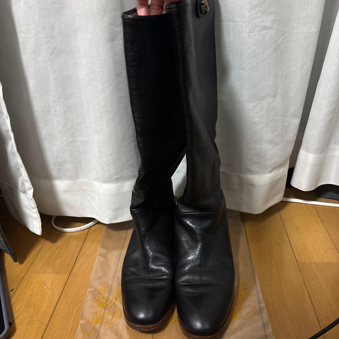 GUCCI ブラックレザーロングブーツ 38