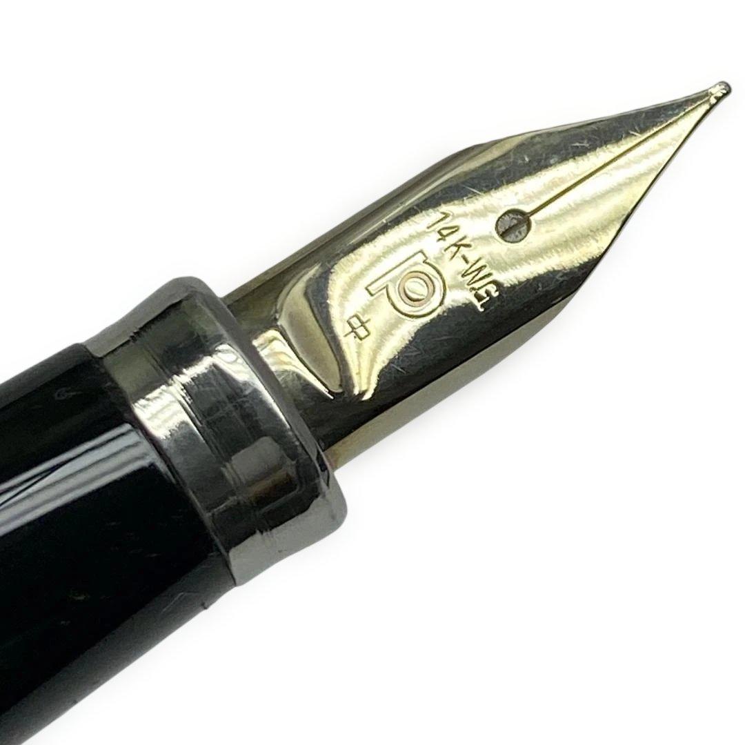 14K-WG プラチナ万年筆 格子柄 中字 保管品