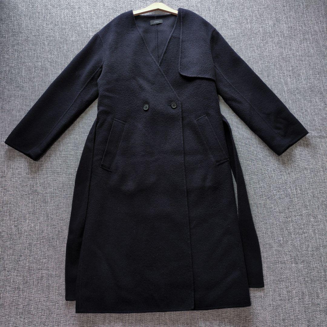 ジョゼフ　近年モデル　ウールリバーコート　ゆったり　ベルト付き　ネイビー