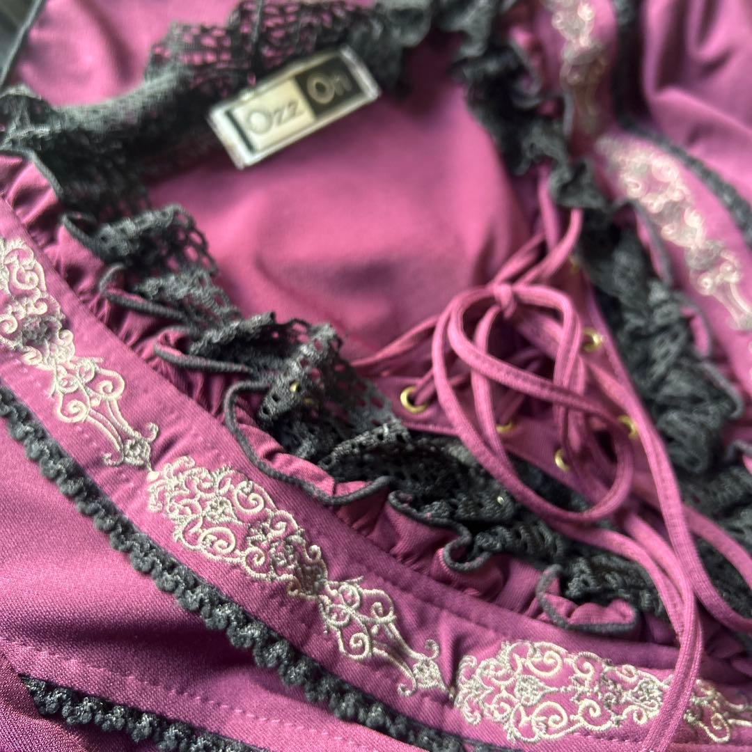 OZZ ONESTE パープル レースアップひざ丈ワンピース［商品番号3］