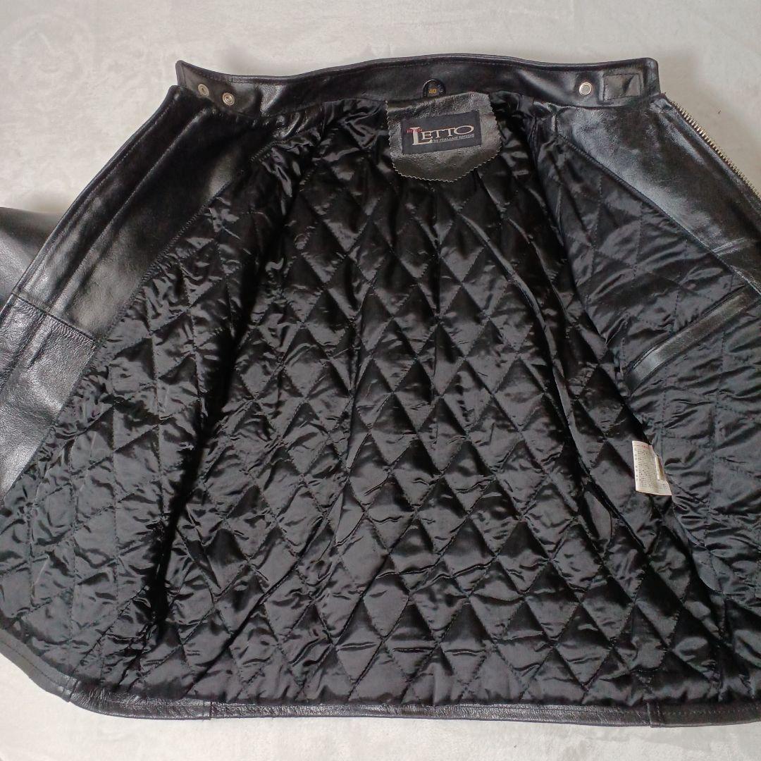 シングルライダースジャケット 襟飾　レザー革ジャン 黒　 Lサイズ