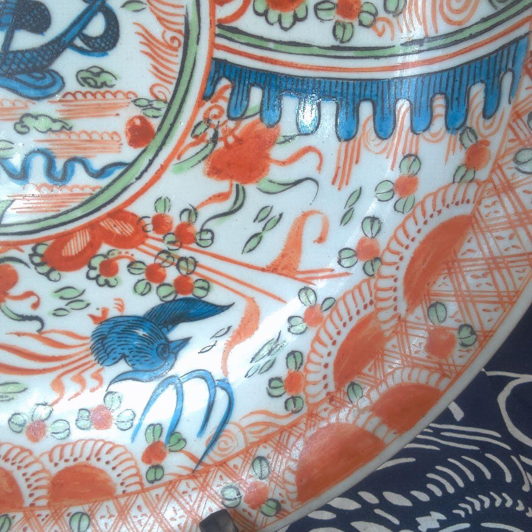 骨董６ 中国？ ひび直しあります注意多色花模様の陶器皿