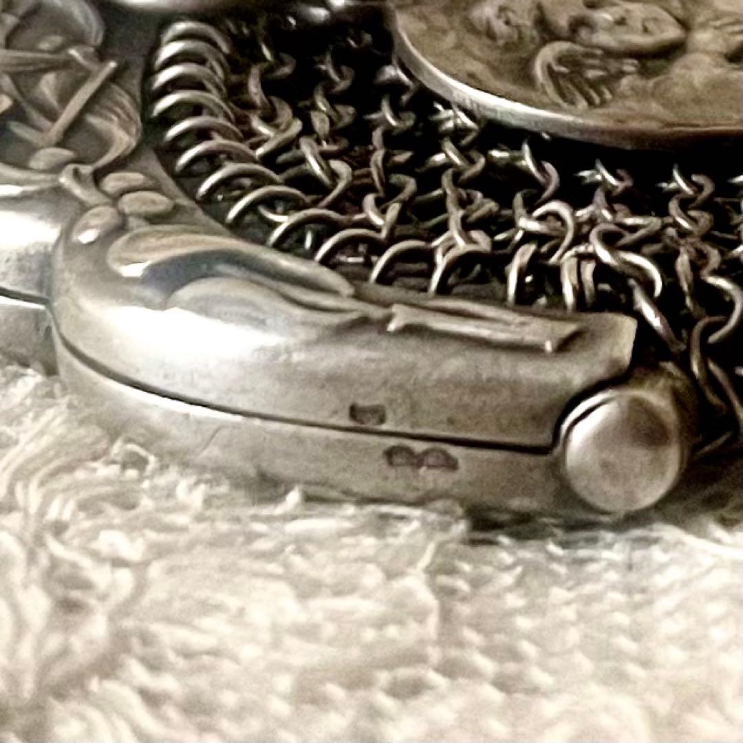 純銀製天使付きシルバーヤドリギモチーフパース仕切りありフランスアンティーク