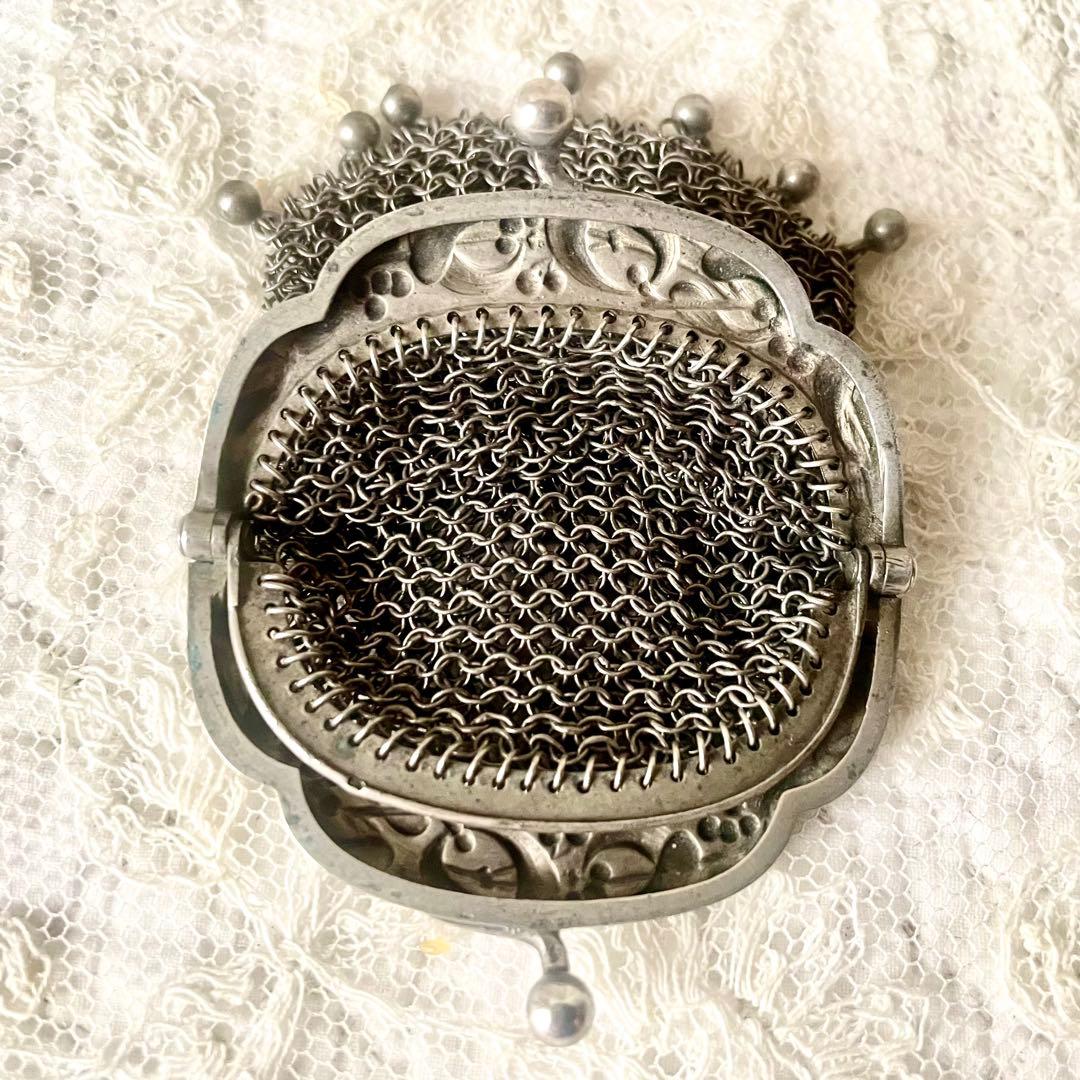 純銀製天使付きシルバーヤドリギモチーフパース仕切りありフランスアンティーク