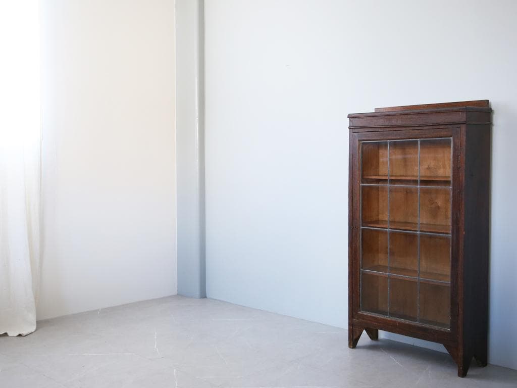 英国アンティーク木製ブックケースキャビネット/本棚/食器棚/飾り棚(91-29)