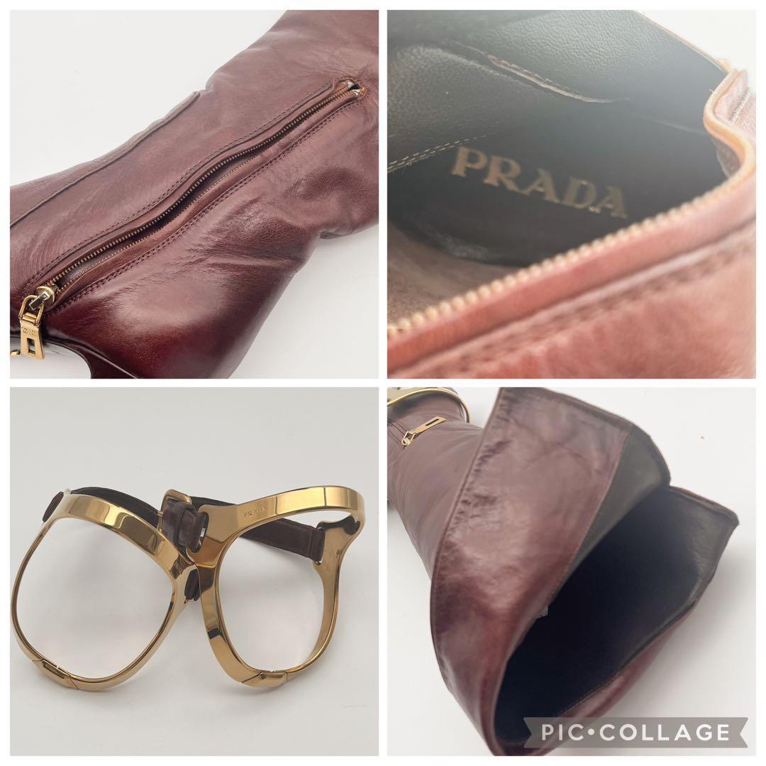 PRADA プラダ 4wayロングブーツ ブラウンレザー ベルトチャーム 21