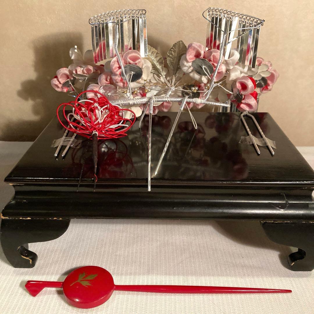 専用　勝山classical beauty 梅花と蝶々　平打ち簪　水引　赤鹿の子