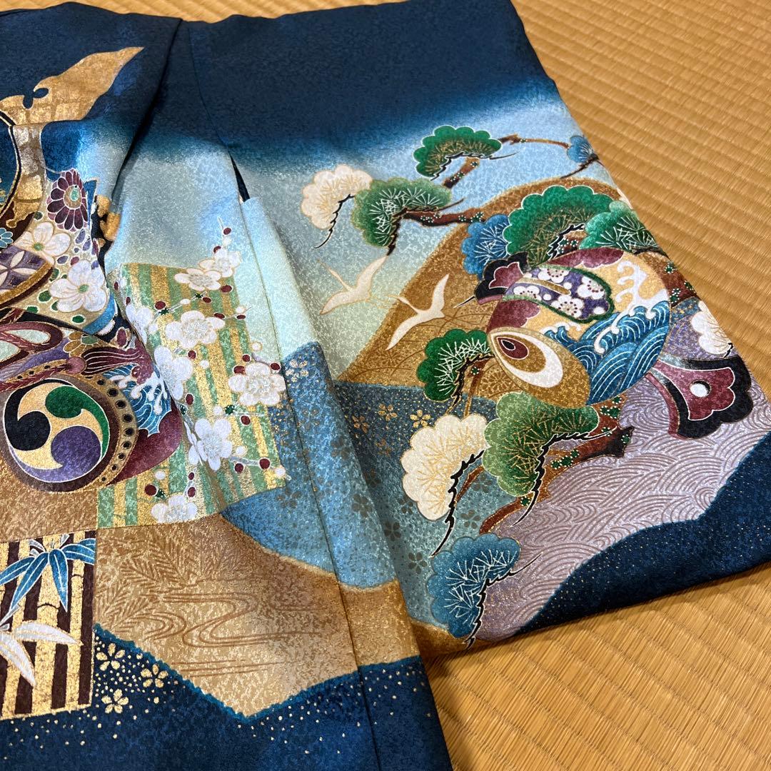 【極美品】七五三 着物 セット 青色 伝統的なデザイン 付属品あり